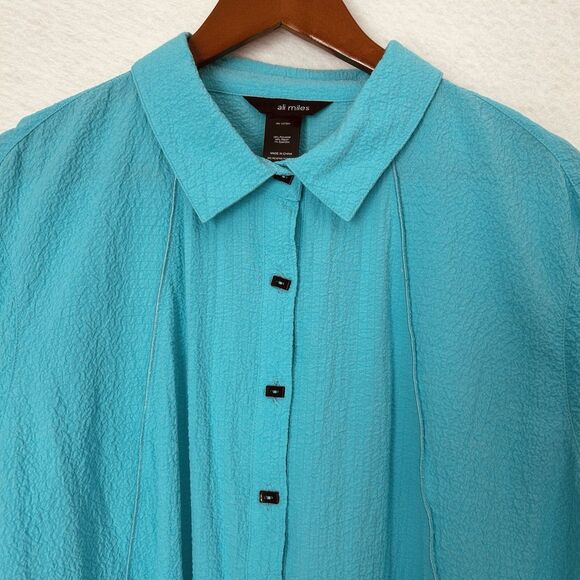 Ali Miles Blouse Women 3X Turquoise Texturd Lagenlook Comfy Classic Asymmetrical - Picture 7 of 14